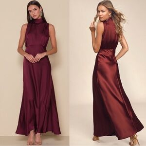 NWT Lulu's Burgundy Satin Maxi Dress